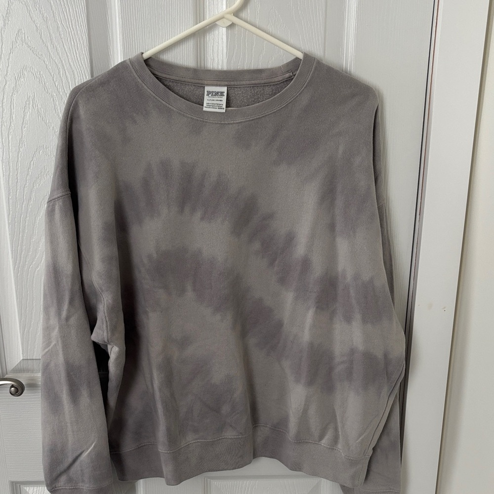 PINK Victoria's Secret Charcoal Tie-Dye Crewneck Sweater